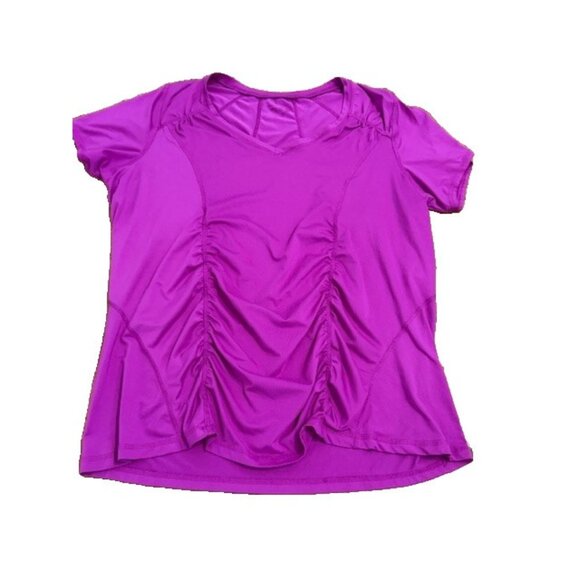 MTA Sports Short Sleeve Tee V Neck Magenta Pink Purple Shirred Gathered Plus 1X - Picture 1 of 6
